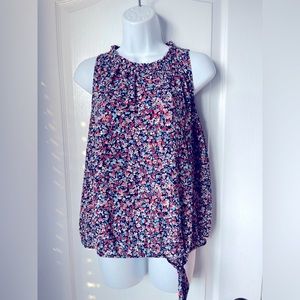 Navy Floral Sleeveless Blouse